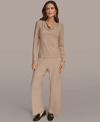 Donna Karan New York Women's Lurex Rib Cowl Neck Long Sleeve Top