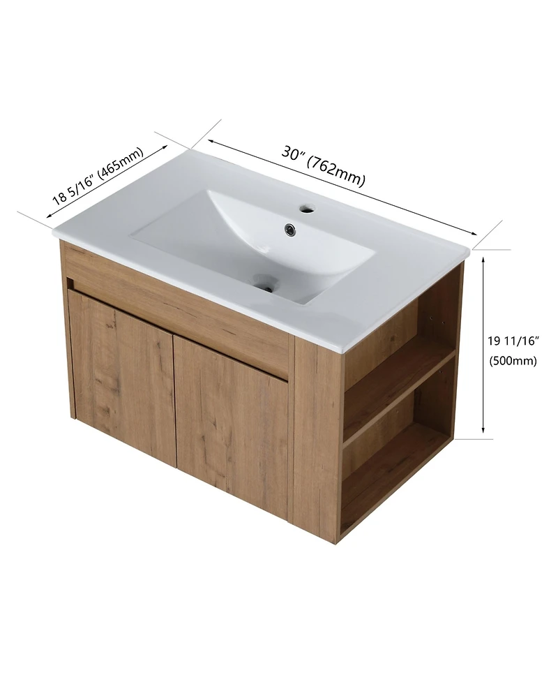 Casainc 30 Inch Bathroom Vanity with White Ceramic Basin and Adjustable Open Shelf