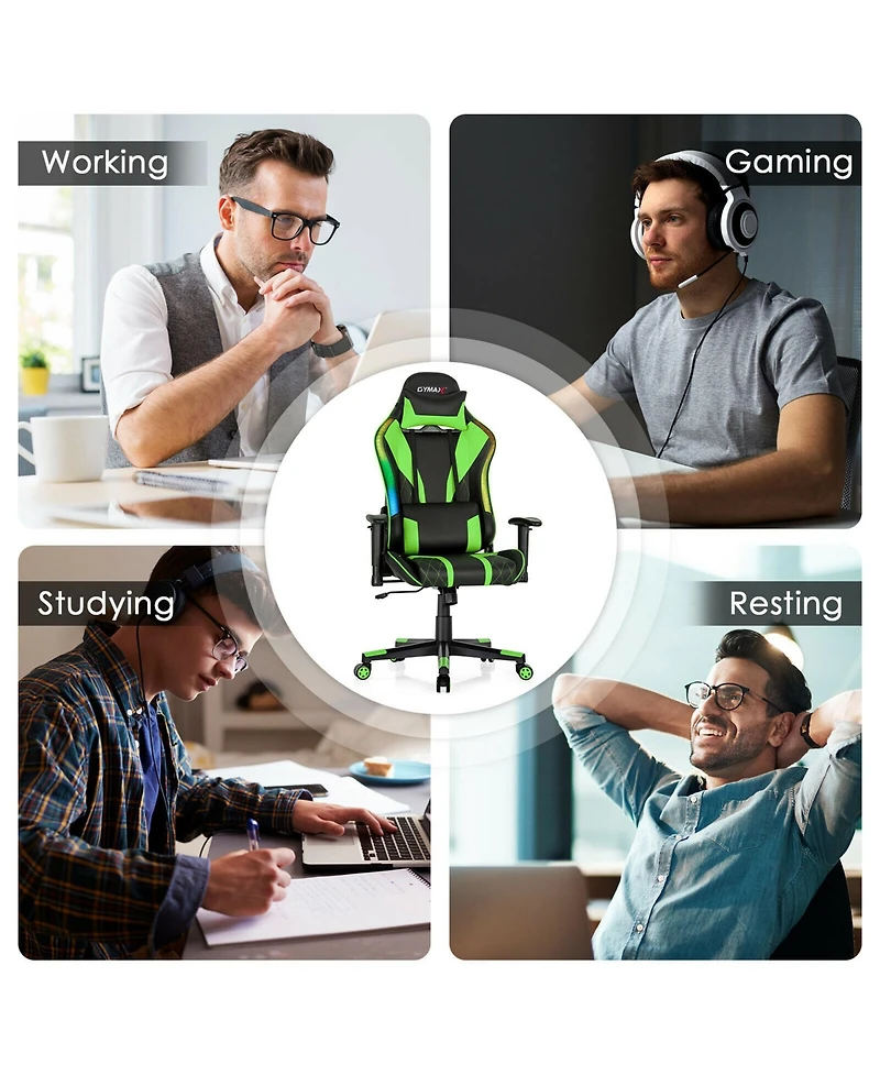 Gymax Gaming Chair Adjustable Swivel Computer w/ Dynamic Led Lights