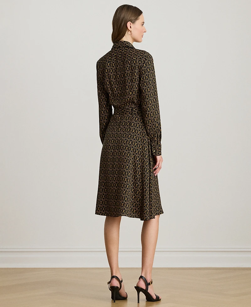 Lauren Ralph Petite Chain Print Point Collar Shirtdress