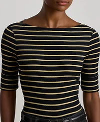 Lauren Ralph Petite Metallic Striped Boat Neck T-Shirt