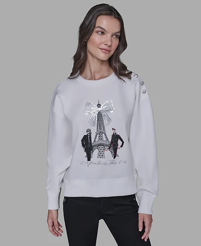 Karl Lagerfeld Paris Women's Eiffel Tower Print Sweater
