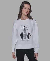 Karl Lagerfeld Paris Women's Eiffel Tower Print Sweater