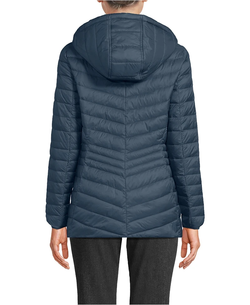 Lands' End Women's Tall Wanderweight Packable Down Hooded Long Jacket