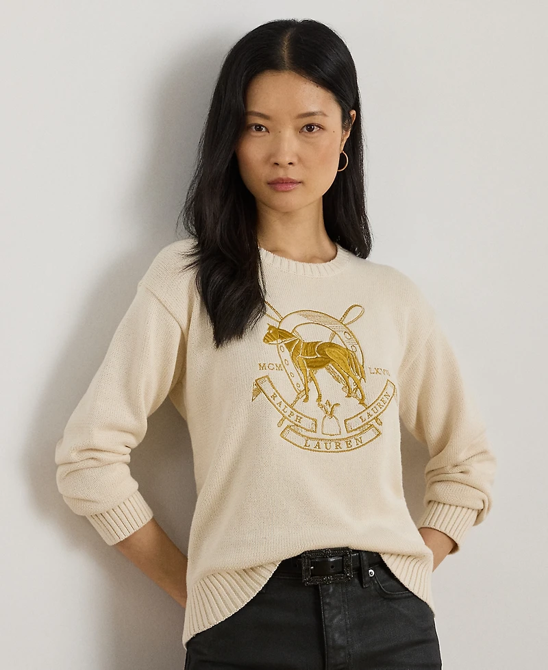 Lauren Ralph Petite Embroidered Crewneck Sweater