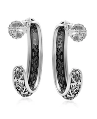 American West Jewelry Sterling Silver Patterned J-Hoop 1 Inch Earrings