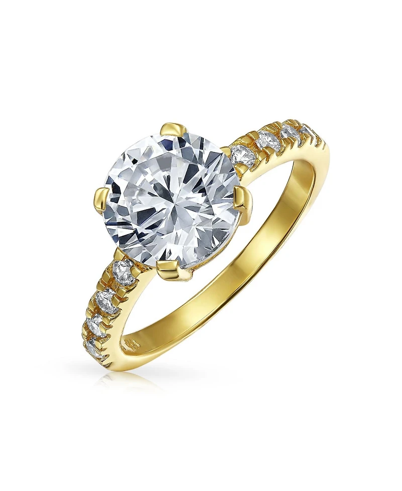 Bling Jewelry Classic 4CT Cz Round Solitaire Promise Ring Gold Sterling Silver Cubic Zirconia Thin Pave Band