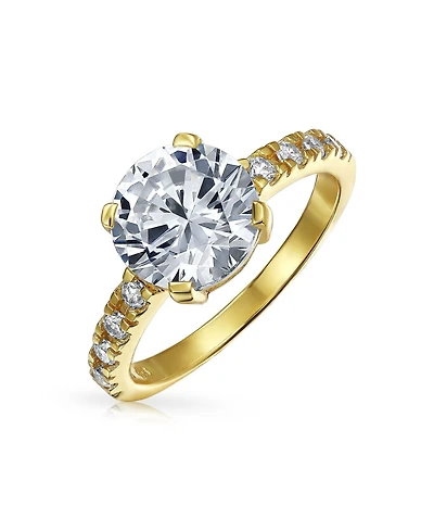 Bling Jewelry Classic 4CT Cz Round Solitaire Promise Ring Gold Sterling Silver Cubic Zirconia Thin Pave Band