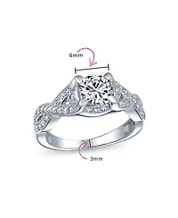Bling Jewelry 2CTW Round Solitaire Cubic Zirconia Promise Ring Set Cz Pave Filigree Band Sterling Silver