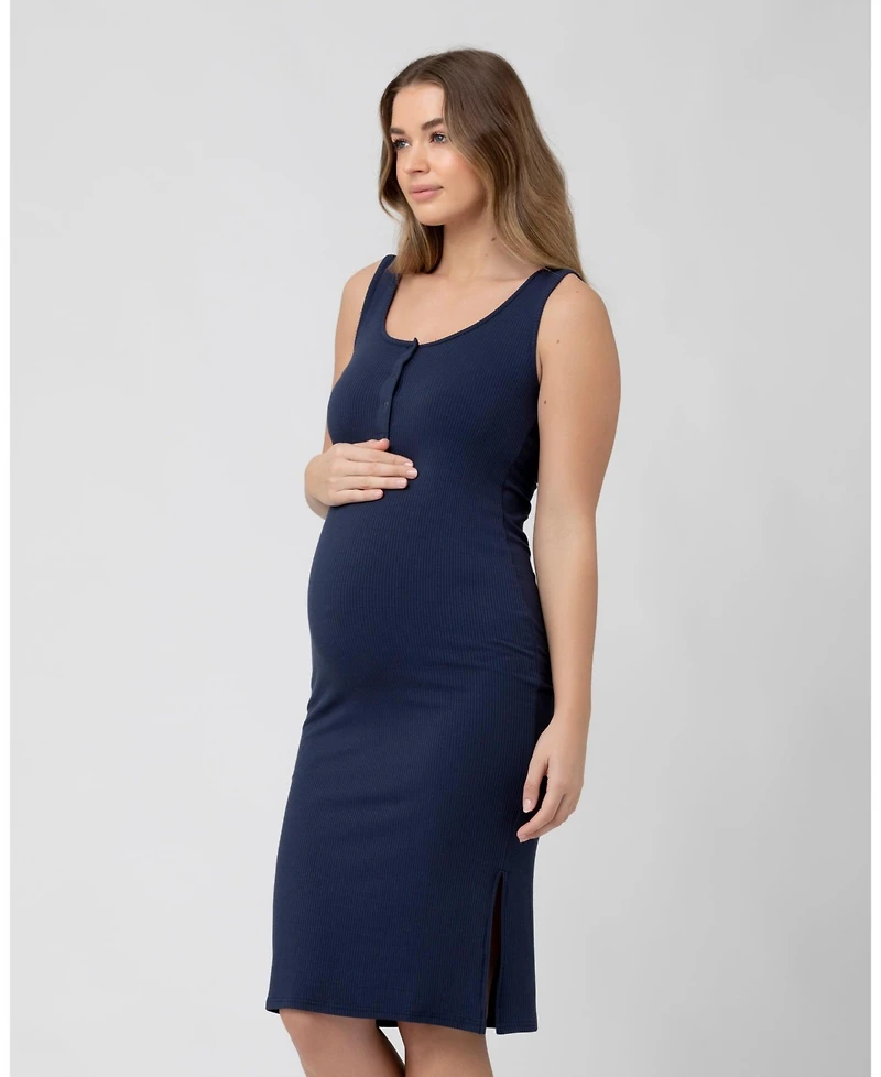 Ripe Maternity Penny Button Down Rib Dress in Navy - Perfect for Nursing and Maternity Wear