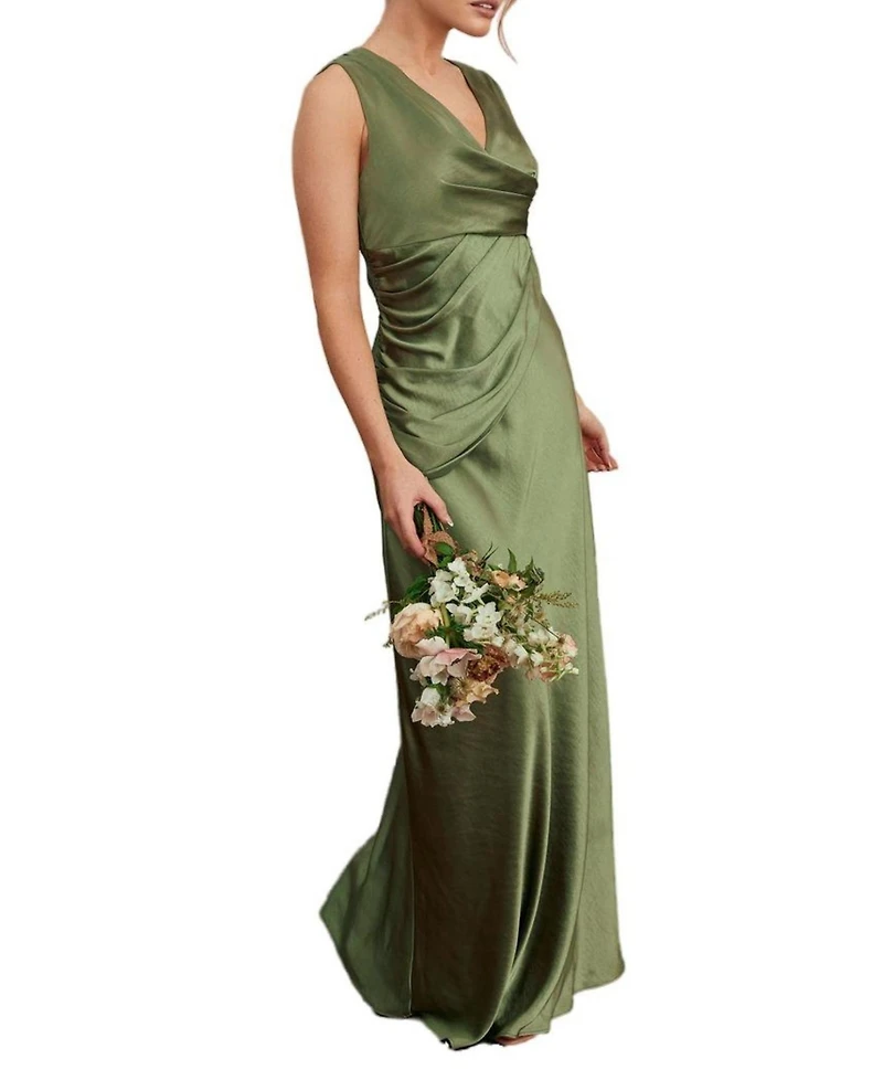 Six Stories Plunge Drape Satin Bridesmaid Dress