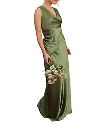 Six Stories Plunge Drape Satin Bridesmaid Dress