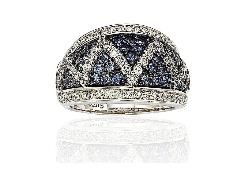 Suzy Levian Sterling Silver & Created White Sapphire Pave Zig Zag Ring