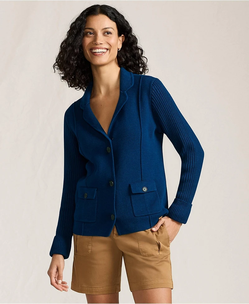 Lands' End Women's Drifter Ribbed Collared Blazer Sweater
