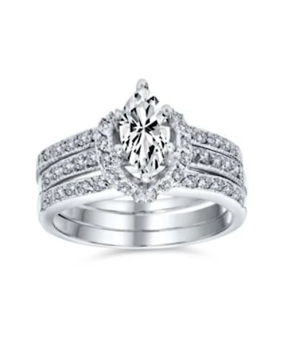 Bling Jewelry 2ct Solitaire Marquise Cubic Zirconia Halo Anniversary Statement Promise Ring Set With Guard Inset Enhancer Band Sterling Silver
