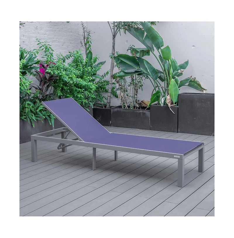 LeisureMod Marlin Patio Chaise Lounge Chair With Grey Aluminum Frame