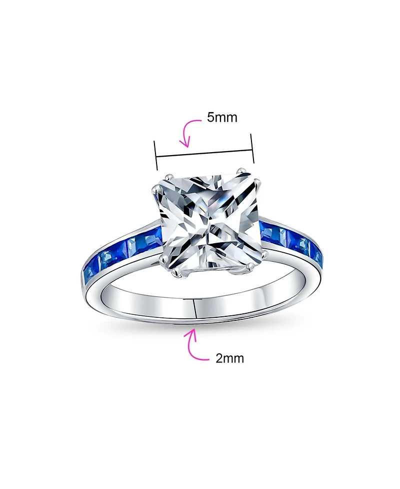 Bling Jewelry Classic 3CT Cz Square Princess Cut Promise Ring Cubic Zirconia Blue Channel Set Baguette Band Sterling Silver