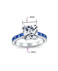 Bling Jewelry Classic 3CT Cz Square Princess Cut Promise Ring Cubic Zirconia Blue Channel Set Baguette Band Sterling Silver