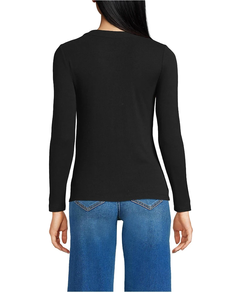 Lands' End Women's Drapey Rib Fitted Long Sleeve Henley T-Shirt