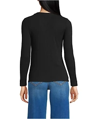Lands' End Women's Drapey Rib Fitted Long Sleeve Henley T-Shirt