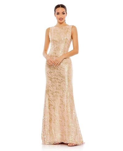 Mac Duggal Women's Sleeveless High Neck Sequin Gown