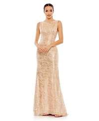 Mac Duggal Women's Sleeveless High Neck Sequin Gown
