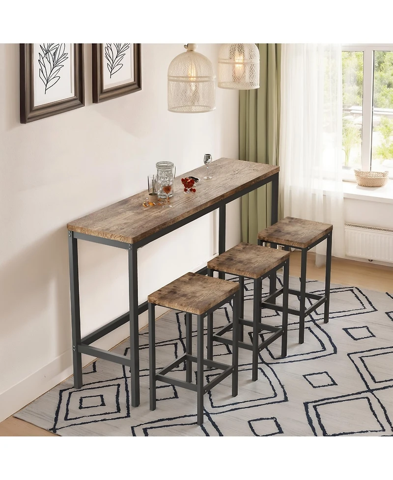 Casainc Modern Long Dining Table Set with 3 Stools and Metal Frame, Easy Assembly