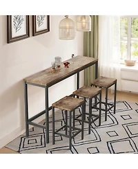Casainc Modern Long Dining Table Set with 3 Stools and Metal Frame, Easy Assembly