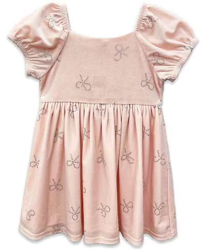 Blueberi Boulevard Baby Girls Puff Sleeve Stretch Velvet Bow Dress