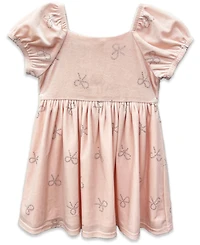 Blueberi Boulevard Baby Girls Puff Sleeve Stretch Velvet Bow Dress