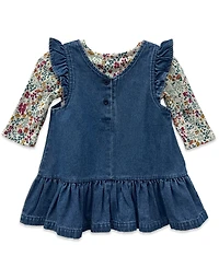 Blueberi Boulevard Baby Girls 2-Piece Long-Sleeve Top and Denim Jumper Set