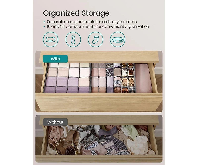 Set of 4 Drawer Organizers for Underwear and Closet Storage