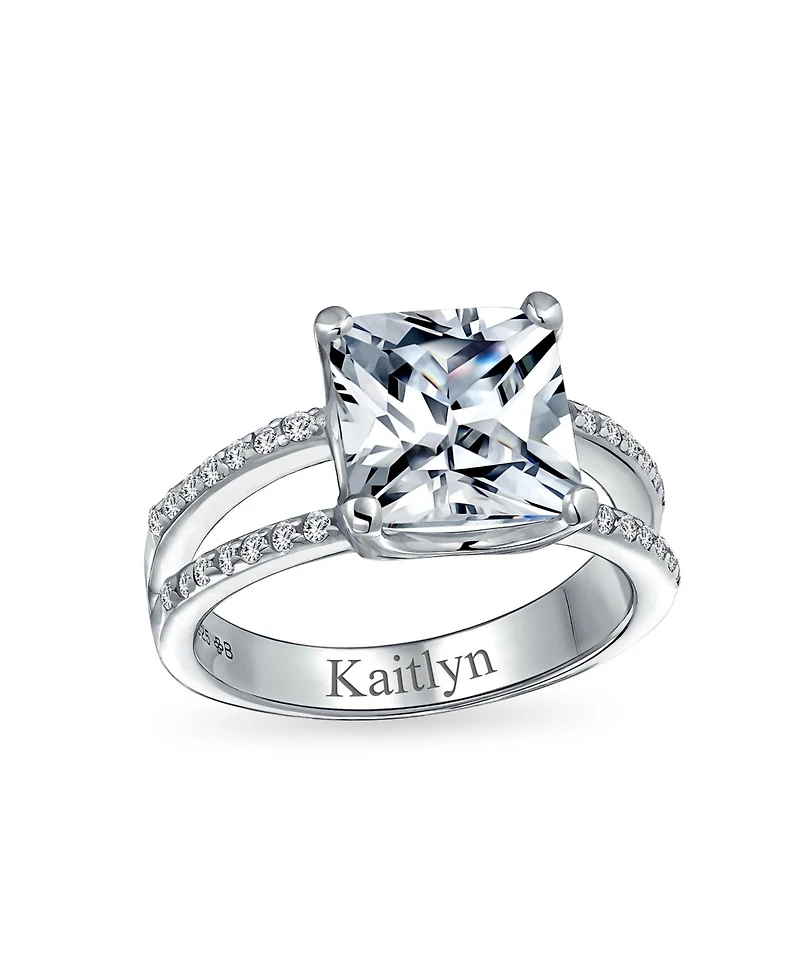 Bling Jewelry 3CT Square Princess Cut Cz Promise Ring Cubic Zirconia Split Shank Pave Band Sterling Silver