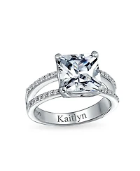 Bling Jewelry 3CT Square Princess Cut Cz Promise Ring Cubic Zirconia Split Shank Pave Band Sterling Silver