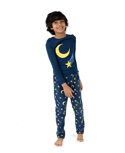 Leveret Kids Cotton Top and Fleece Pants Pajamas, Moon Print, Matching Family Pajamas
