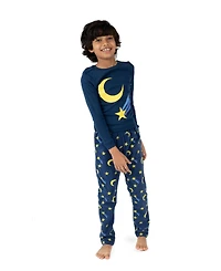 Leveret Kids Cotton Top and Fleece Pants Pajamas, Moon Print, Matching Family Pajamas
