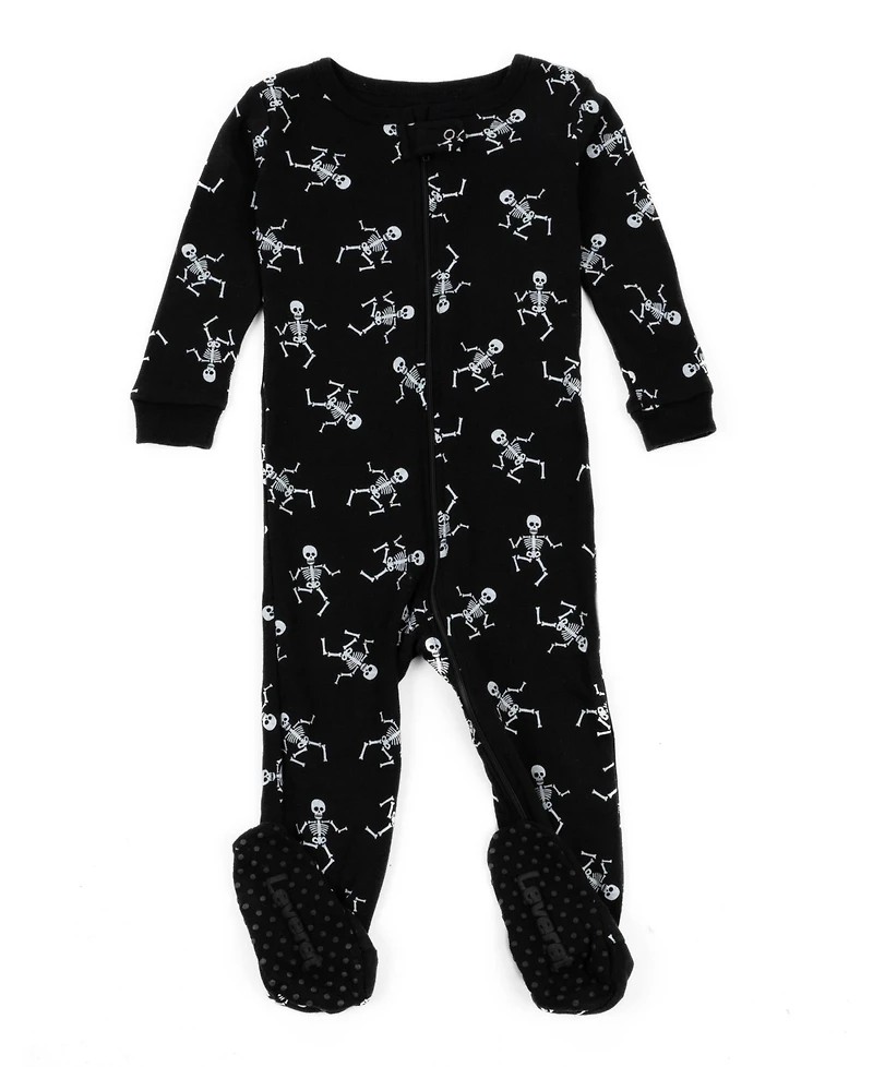 Leveret Baby Footed Cotton Pajamas - Skeleton Black Print - Matching Family Halloween Pajamas