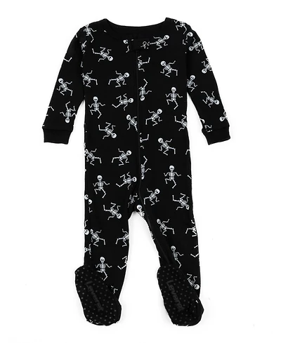 Leveret Baby Footed Cotton Pajamas - Skeleton Black Print - Matching Family Halloween Pajamas