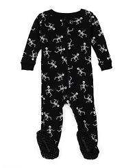 Leveret Baby Footed Cotton Pajamas - Skeleton Black Print - Matching Family Halloween Pajamas