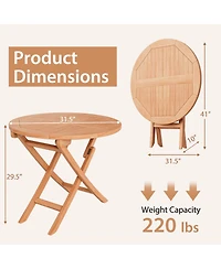 Gymax 3PCS Outdoor Indonesia Teak Wood Bistro Dining Set Folding Chair & Table Slatted Patio