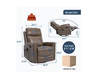 Casainc Genuine Leather Heat Massage Manual Recliner Chair with Rocker and Swivel