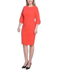 Ny Collection Petite 3/4 Cultivated Pearl-Detail Petal Sleeve Dress
