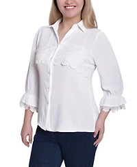 Ny Collection Petite 3/4 Sleeve Top with Lace Details