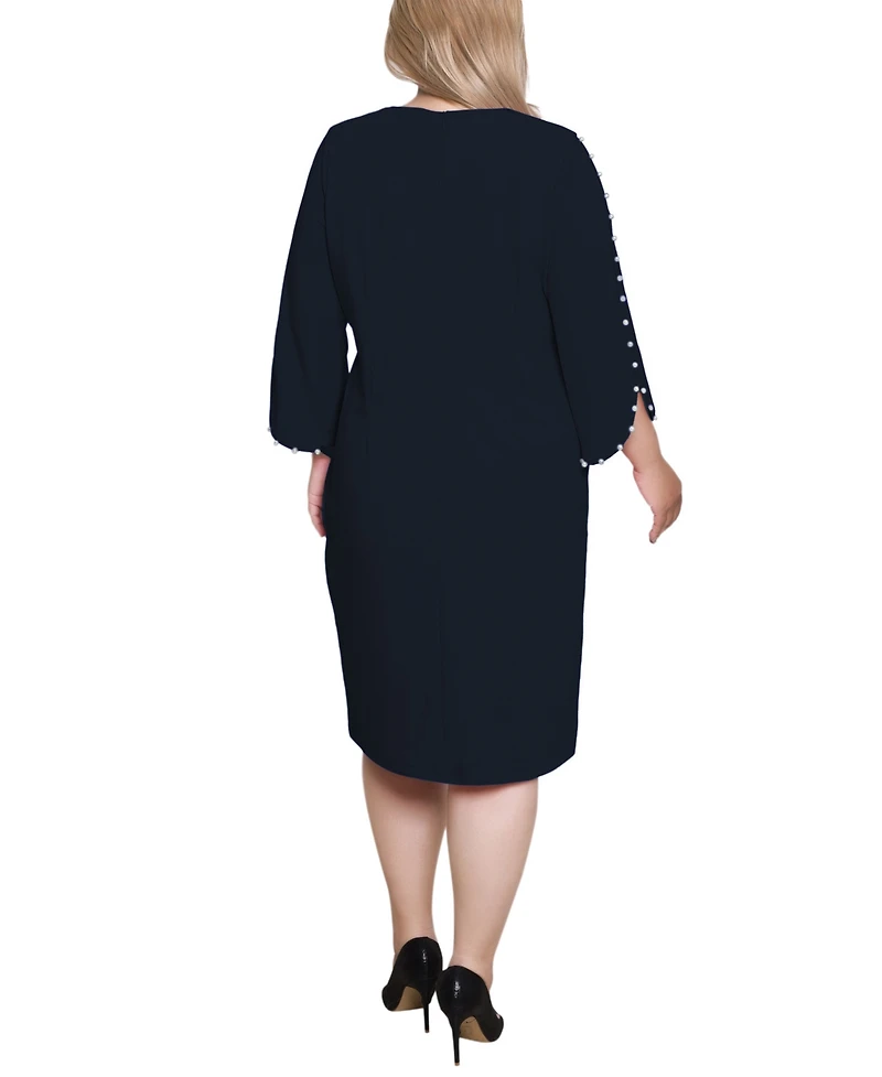Ny Collection Plus 3/4 Cultivated Pearl-Detail Petal Sleeve Dress