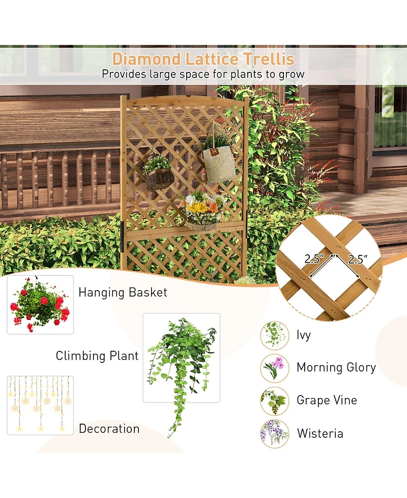 Gymax 71'' Tall Raised Garden Bed Wooden Planter w/ Trellis for Flower Climbing Plant