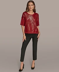 Donna Karan New York Women's Short Sleeve Sequin Sweater