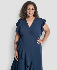 Dkny Plus V-Neck Ruffle Sleeve Midi Dress