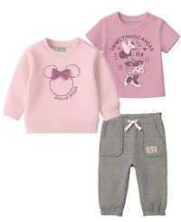 Disney Baby Girls 3-Piece Minnie Mouse Sweatshirt, T-Shirt and Pants Set