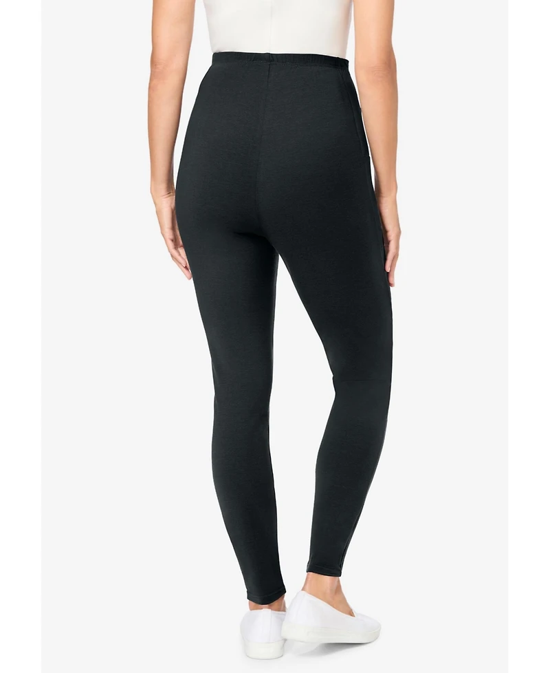 Woman Within Women's Stretch-Cotton Knit Pull-On Pocket Leggings