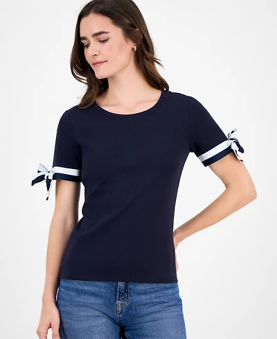 Nautica Women's Cotton Tie-Sleeve Top